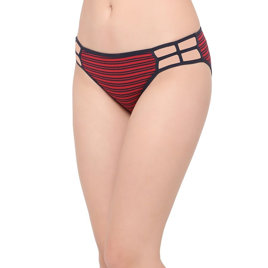 Buy Cotton Low Waist Striped Bikini Panty With Cut Out Details Online