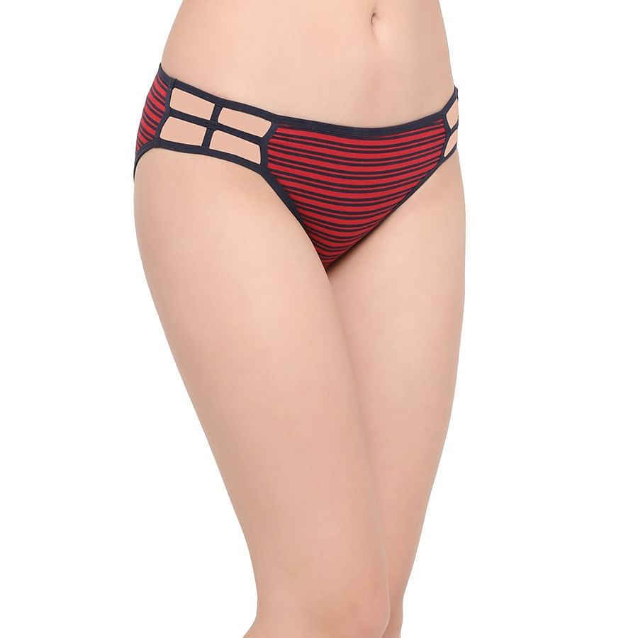 Buy Cotton Low Waist Striped Bikini Panty With Cut Out Details Online