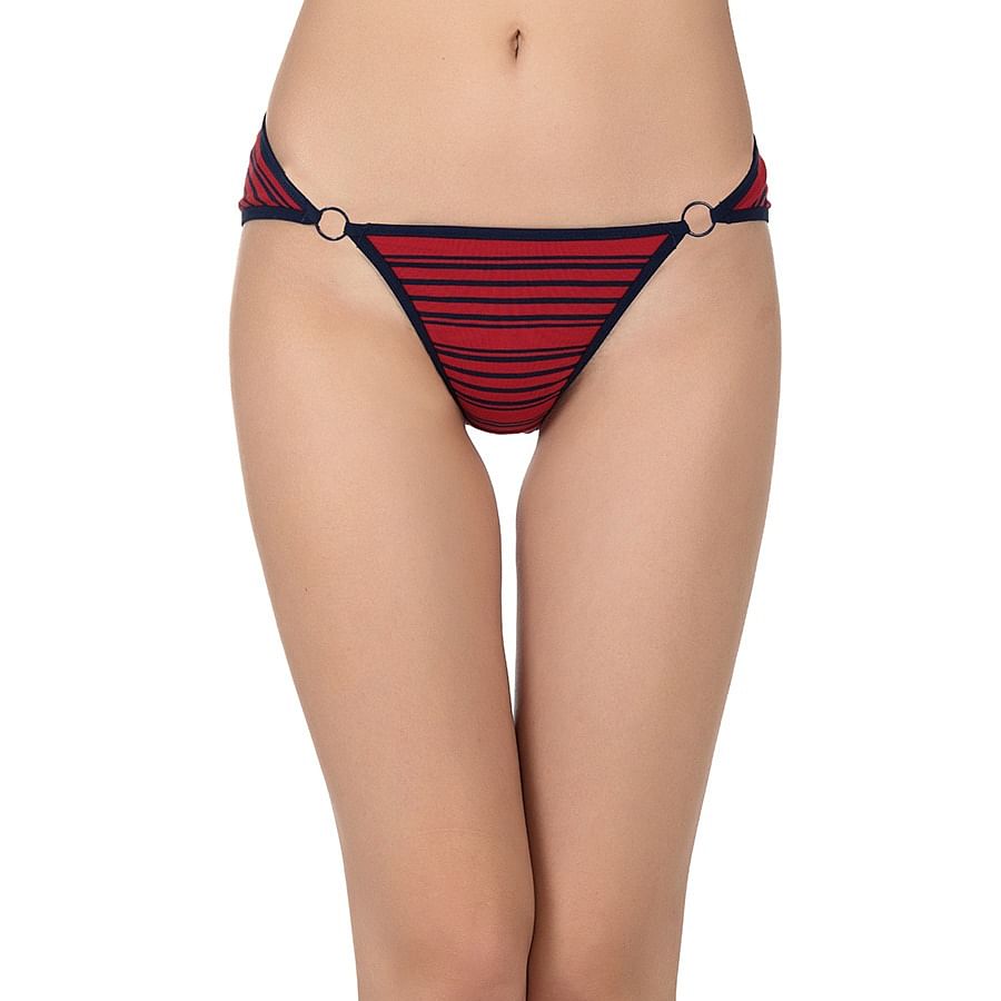 Buy Cotton Low Waist Striped Bikini With Rings Online India Best