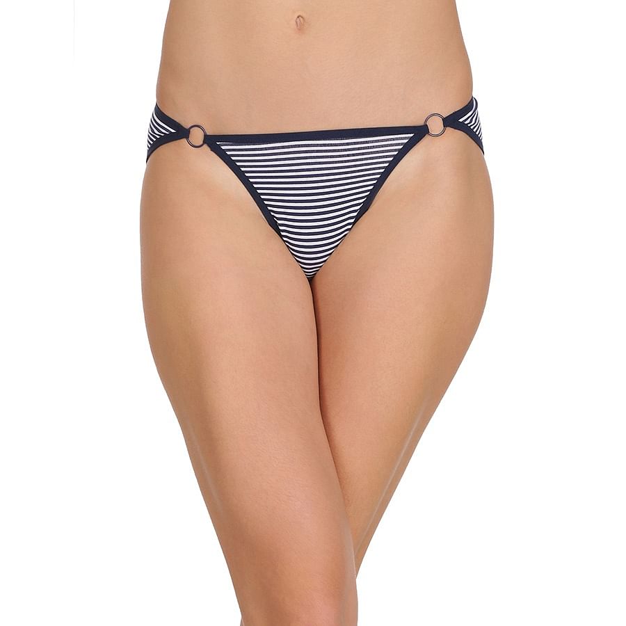 Buy Cotton Low Waist Striped Bikini With Rings Online India Best