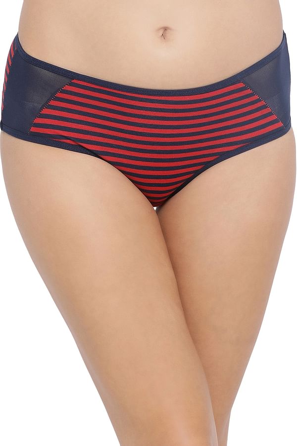 Buy Cotton Mid Waist Striped Hipster Panty With Powernet Panels Online
