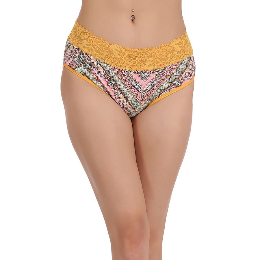 Buy Cotton Printed Mid Waist Bikini With Lace Band Online India Best