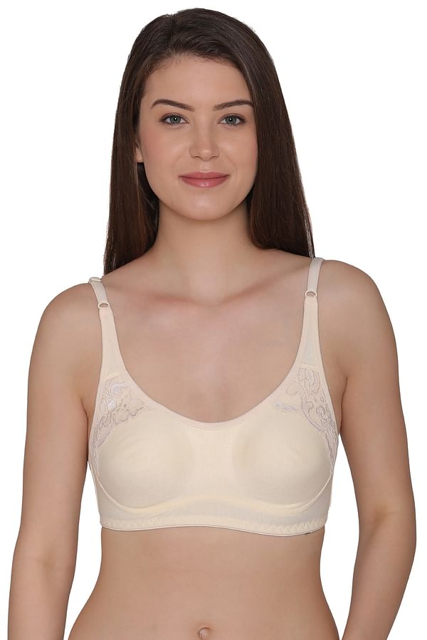 Buy Non Padded Non Wired Full Coverage Bra With Lace In Nude Cotton