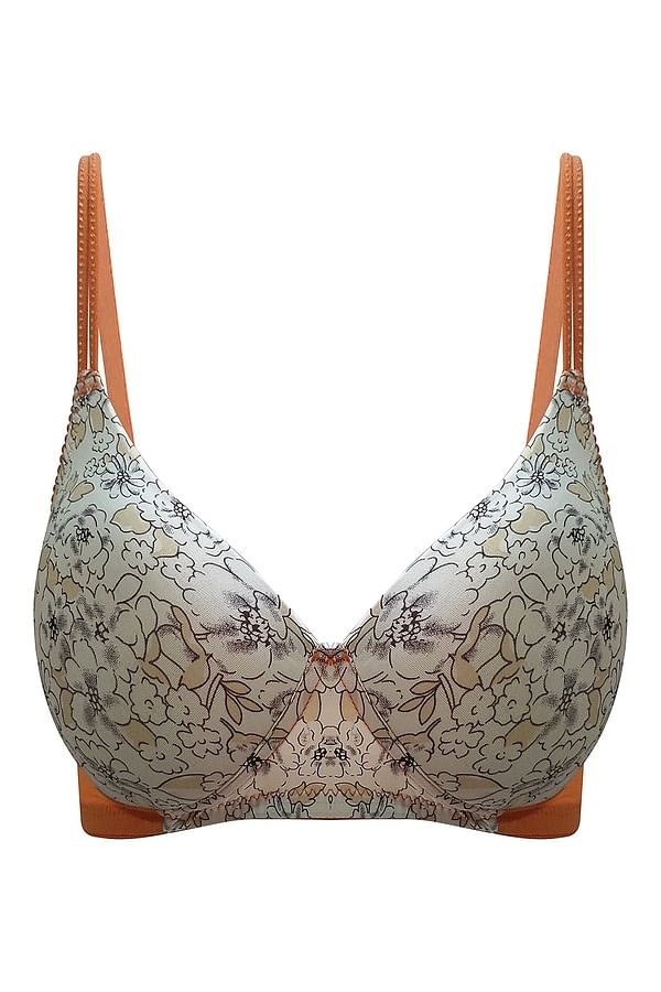 Buy Padded Non Wired Floral Print T Shirt Bra In Nude Colour Online