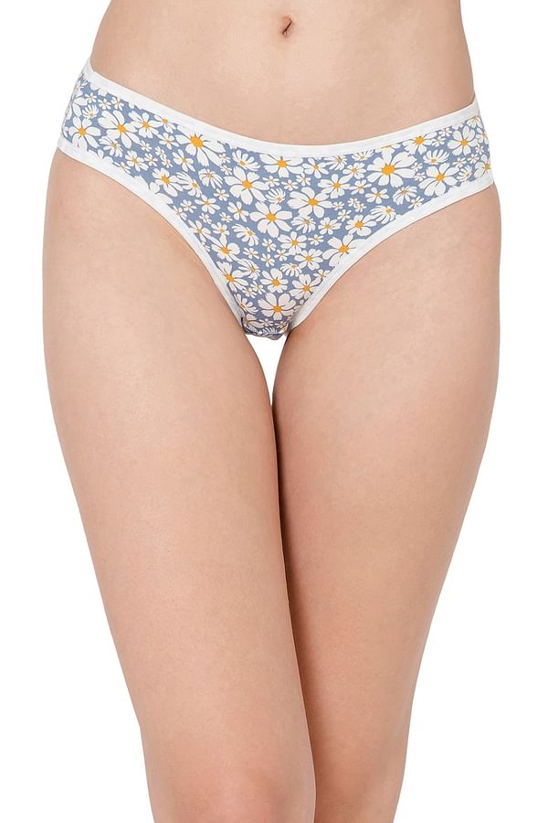 Buy Low Waist Floral Print Bikini Panty In Powder Blue Cotton Online