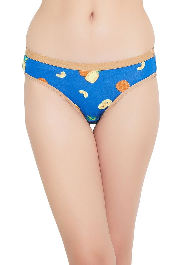 Buy Low Waist Fruit Print Bikini Panty In Blue Cotton Online India