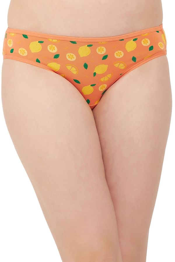 Buy Low Waist Fruit Print Bikini Panty In Orange Colour Cotton Online