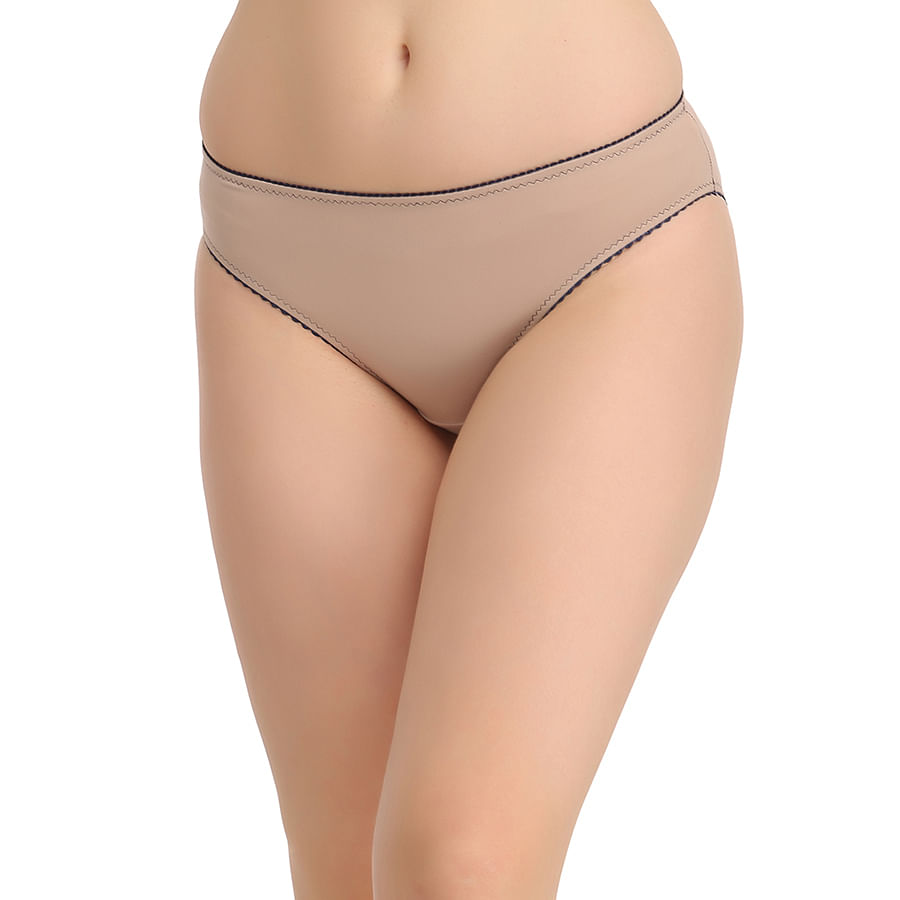 Buy Cotton Mid Waist Bikini With Contrast Elastic Trim Skin Online