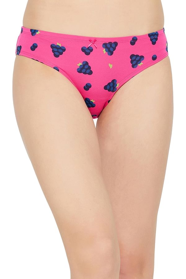 Buy Low Waist Fruit Print Bikini Panty In Hot Pink With Inner Elastic