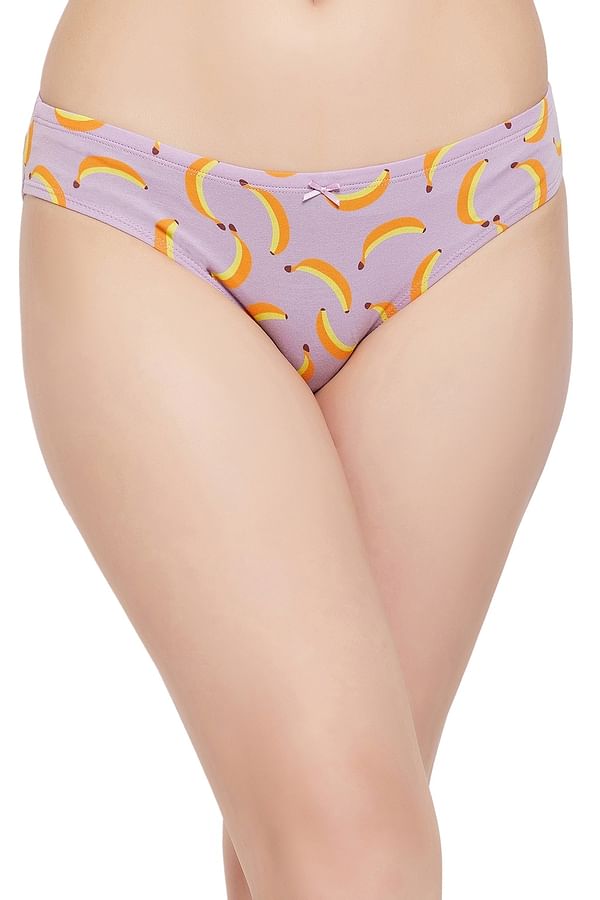 Buy Low Waist Fruit Print Bikini Panty In Lilac With Inner Elastic