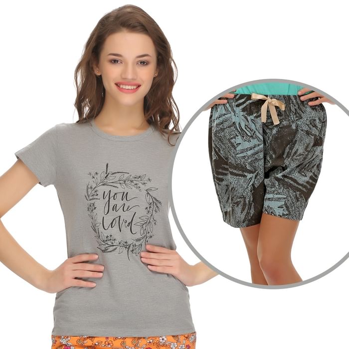 Clovia Trendy Graphic T-Shirt With Short In Gray - LTC070P01, Light grey 
Clovia Trendy Graphic T-Shirt With Short In Gray - LTC070P01, Light grey