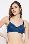 Padded Non-Wired Full Cup Printed T-shirt Bra in Blue