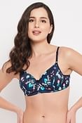 Padded Non-Wired Full Cup Printed Bra in Navy