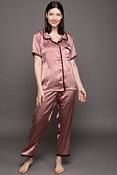 Chic Basic Button Down Shirt & Pyjama Set in Rose Pink - Satin