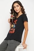 Graphic & Text Print Top in Black - 100% Cotton
