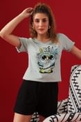 Owl Print Top & Shorts in Grey & Black - Cotton Rich