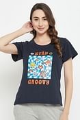 Graphic & Text Print Top in Navy - 100% Cotton