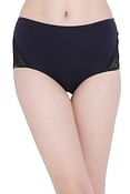 High Waist Hipster Panty with Lace Inserts in Navy - Cotton & Lace