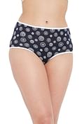 High Waist Printed Hipster Panty in Navy- Cotton