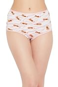 High Waist Tiger Print Hipster Panty in White - Cotton