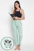 Owl Print Pyjama in Mint Green - Cotton Rich