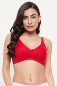 Lightly Padded Non-Wired Full Cup Printed T-shirt Bra in Red - Cotton Rich