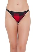 Low Waist Checked Bikini Panty in Red - Cotton