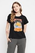 Text & Graphic Print T-shirt in Black - 100% Cotton