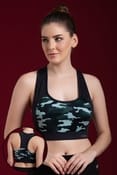 Medium Impact Padded Camouflage Print Racerback Sports Bra in Olive Green