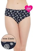 Mid Waist Printed Hipster Panty in Navy with Inner Elastic - Cotton