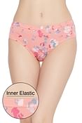 Mid Waist Floral Print Hipster Panty in Peach with Inner Elastic - Cotton	