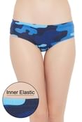 Mid Waist Camouflage Print Hipster Panty in Blue with Inner Elastic - Cotton