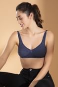 Non-Padded Non-Wired Bra in Navy - Cotton