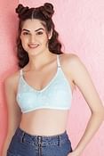 Non-Padded Non-Wired Floral Print Full Cup M-Frame Bra in Sky Blue - Cotton	