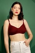 Non-Padded Non-Wired Full Cup Bra in Maroon - Cotton Rich	