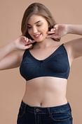 Non-Padded Non-Wired Full Cup Full-Figure Bra in Blue - Cotton Rich