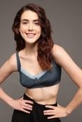 Non-Padded Non-Wired Full Figure Printed Plus Size M-Frame Bra in Sapphire Blue