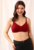 Non-Padded Non-Wired Full Figure T-shirt Bra in Maroon - Cotton
