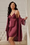 Padded Babydoll & Robe Set in Maroon - Satin