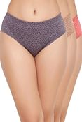 Pack of 3 Mid Waist Arrow Print Hipster Panties with Inner Elastic - 100% Cotton