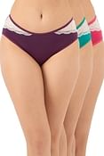 Pack of 3 Mid Waist Hipster Panties with Lace Trims - Cotton