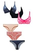 Pack of 6 Non-Padded Non-Wired Bras & Bikini Panties Set