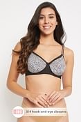 Padded Non-Wired Full Cup Animal Print T-shirt Bra in Black