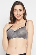 Padded Non-Wired Full Cup Circle Print Multiway T-shirt Bra in Dark Grey