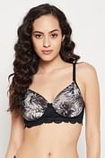 Padded Non-Wired Full Cup Floral Print Multiway T-shirt Bra in Black