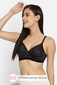 Padded Non-Wired Full Cup Floral Print Multiway T-Shirt Bra in Black	