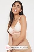 Padded Non-Wired Full Cup Floral Print T-Shirt Bra in Beige