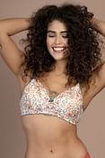 Padded Non-Wired Full Cup Floral Print T-shirt Bra in White