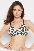 Padded Non-Wired Full Cup Heart Print Multiway T-shirt Bra in White- Cotton	