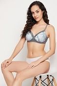 Padded Non-Wired Full Cup Paint Splatter Print T-shirt Bra in Dark Grey - Lace